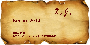 Koren Jolán névjegykártya